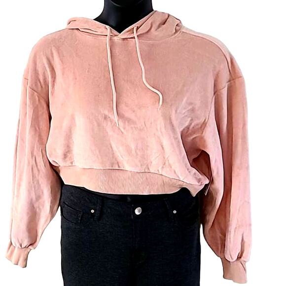 NWOT Flirtitude Juniors Light Pink Velour Zip-Up Hoodie Sweatshirt Size Large - Picture 2 of 5